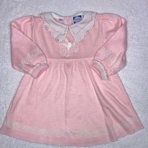 Carriage Boutiques pink knit embroidered puff sleeve dress 24m